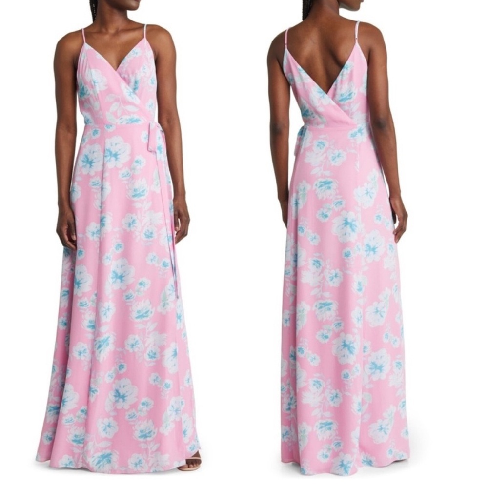 WAYF The Angelina Floral Wrap Maxi Dress Gown (Small)